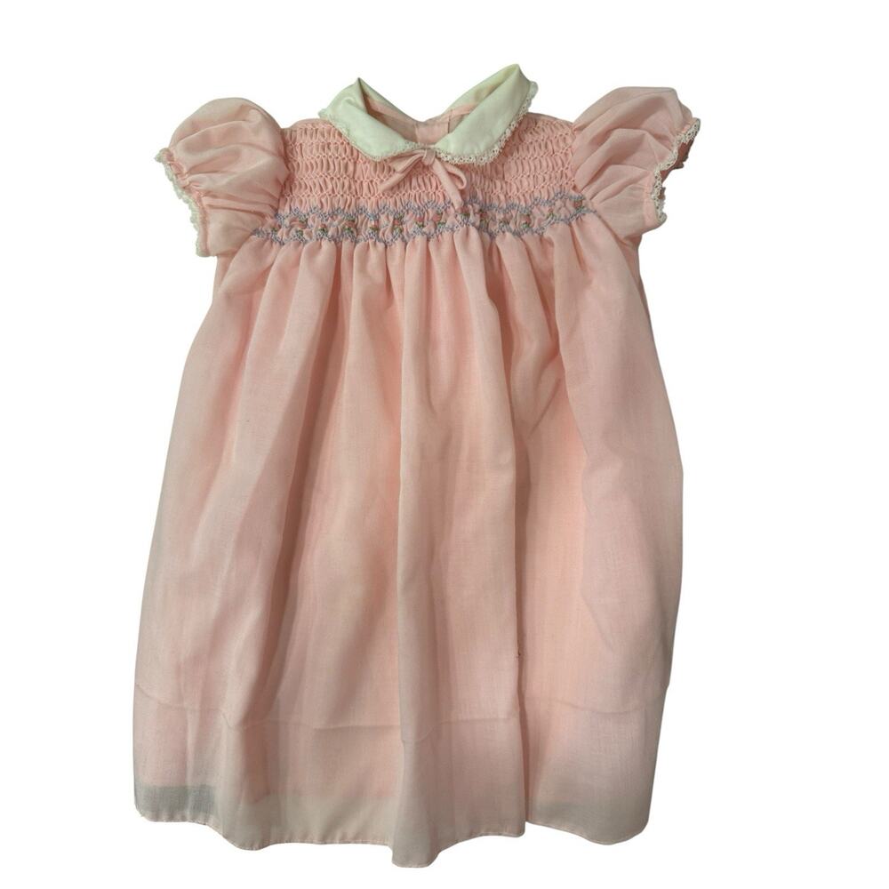 Vintage Handmade Smocked Pink Baby Dress – Heirloom Style – 12M (Fits 12–18M) - Picture 3 of 6